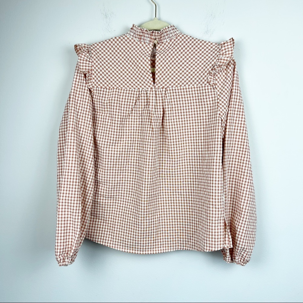 Andree By Unit Ivory And Rust Gingham Peasant Top - image 6